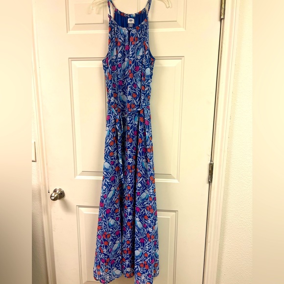 Old Navy blue/bird design maxi-dress size medium - Picture 1 of 7